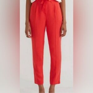 Frank And Oak Red Tencel Ankle Trousers Tie Waist Women’s Size 6